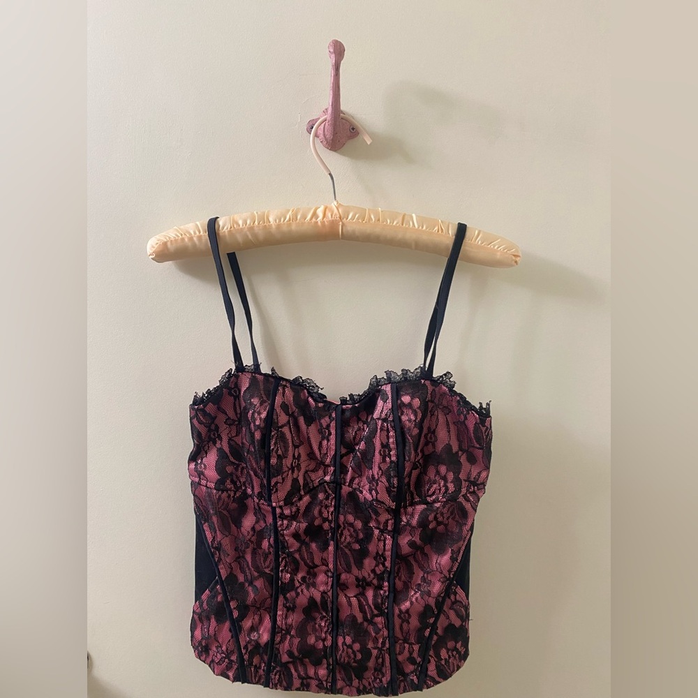 Pink & Black Lace Corset Top